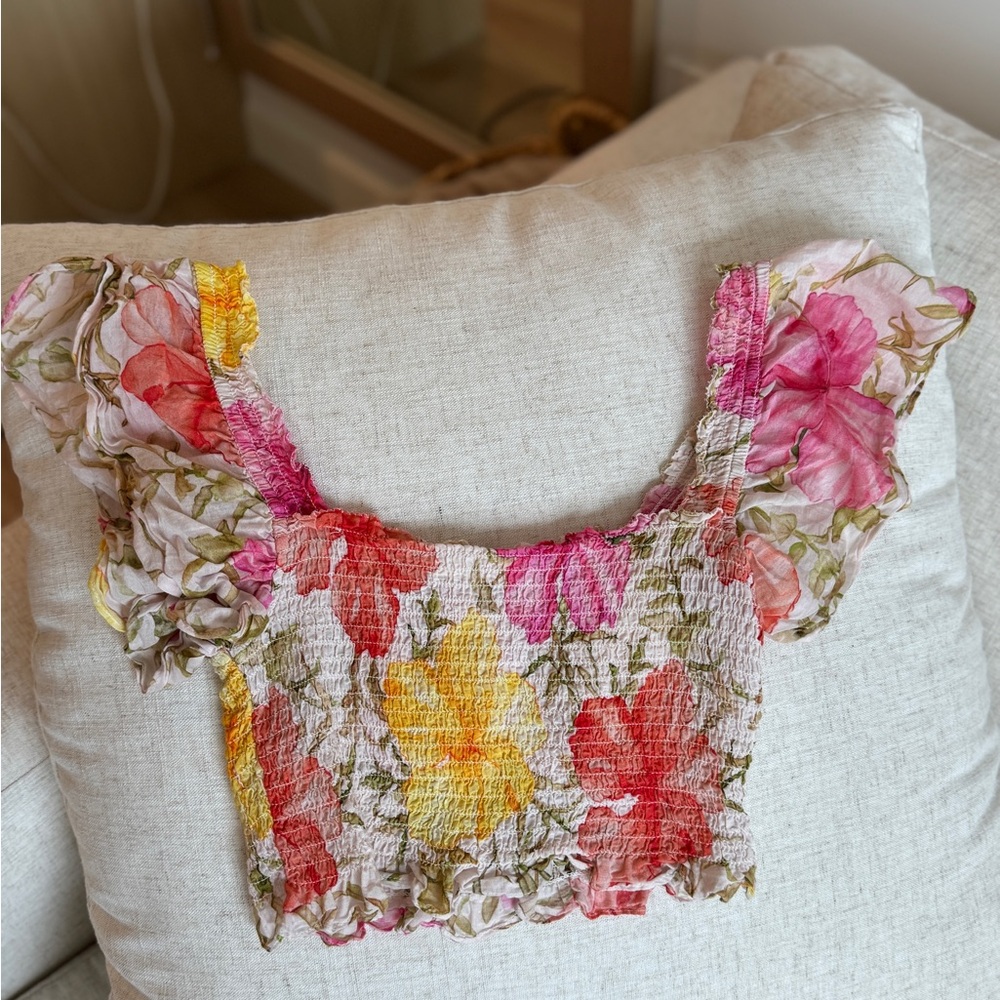 LoveShackFancy Multicolor Floral Smocked Blouse